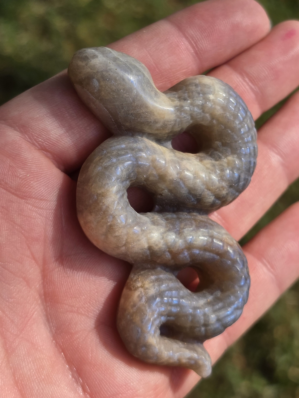 Moonstone Snake Carving | Flashy Blue Moonstone Crystal Snake | Pocket Decor